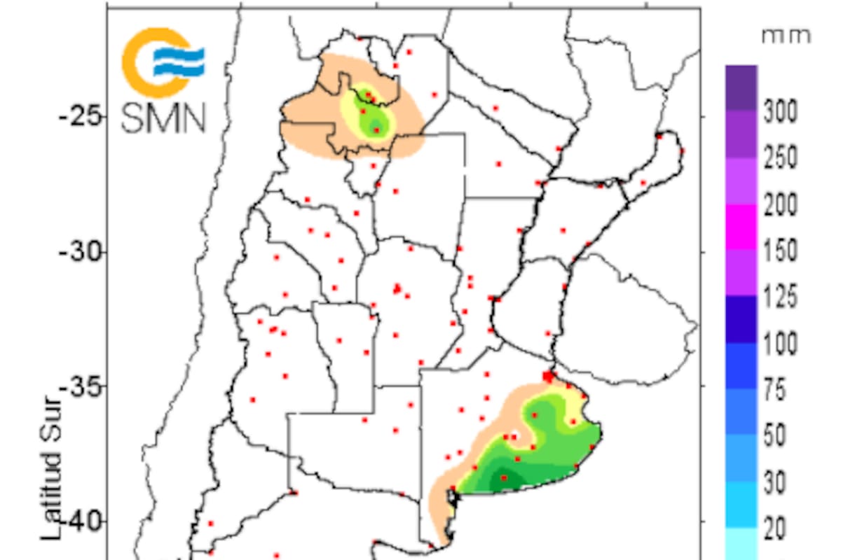 Un corte de las precipitaciones de las últimas 24 horas, de acuerdo al Servicio Meteorológico Nacional (SMN)