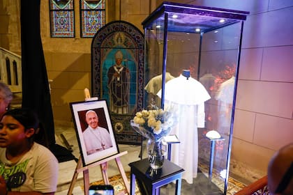 Un cuadro con la imagen de Francisco en la misa celebrada en la Basílica de Luján