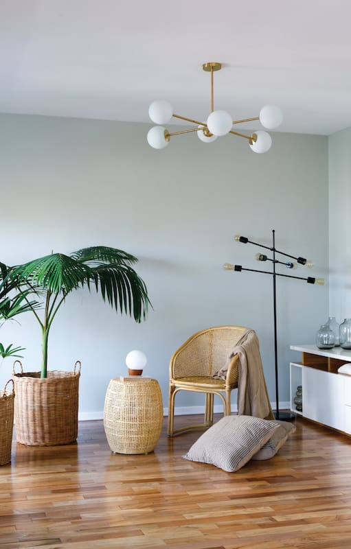 Foto de un living con sillón marrón.