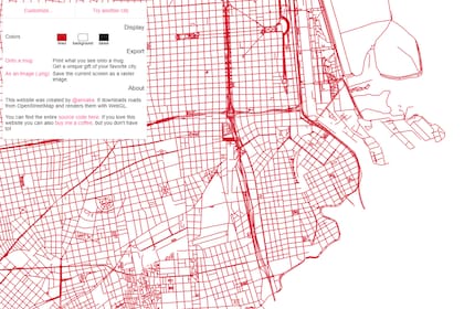Un detalle del trazado de las calles y avenidas de Buenos Aires visto con la visualización de City Roads