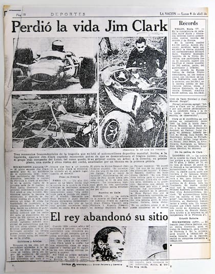 Un día después de la trágica muerte del as escocés, en la edición del 8 de abril, LA NACION reflejaba el dolor y la consternación que causó en todo el mundo la pérdida del máximo exponente de la F1 de los ‘60
