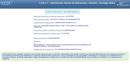 Un documento cita una fecha de inspección previa a la orden