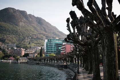 Un edificio de lujo con vidrio verde en Lugano, Suiza, donde se cree que vivió Alina Kabaeva, una exgimnasta olímpica y la mujer considerada durante mucho tiempo como la actual amante del presidente Vladimir Putin. (Dmitry Kostyukov/The New York Times)
