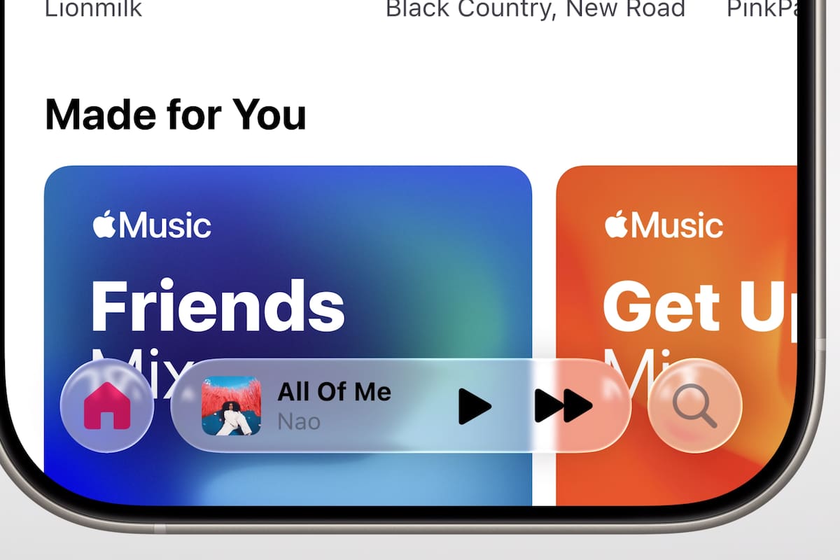 Un ejemplo de cómo se ve iOS 26 con Liquid Glass