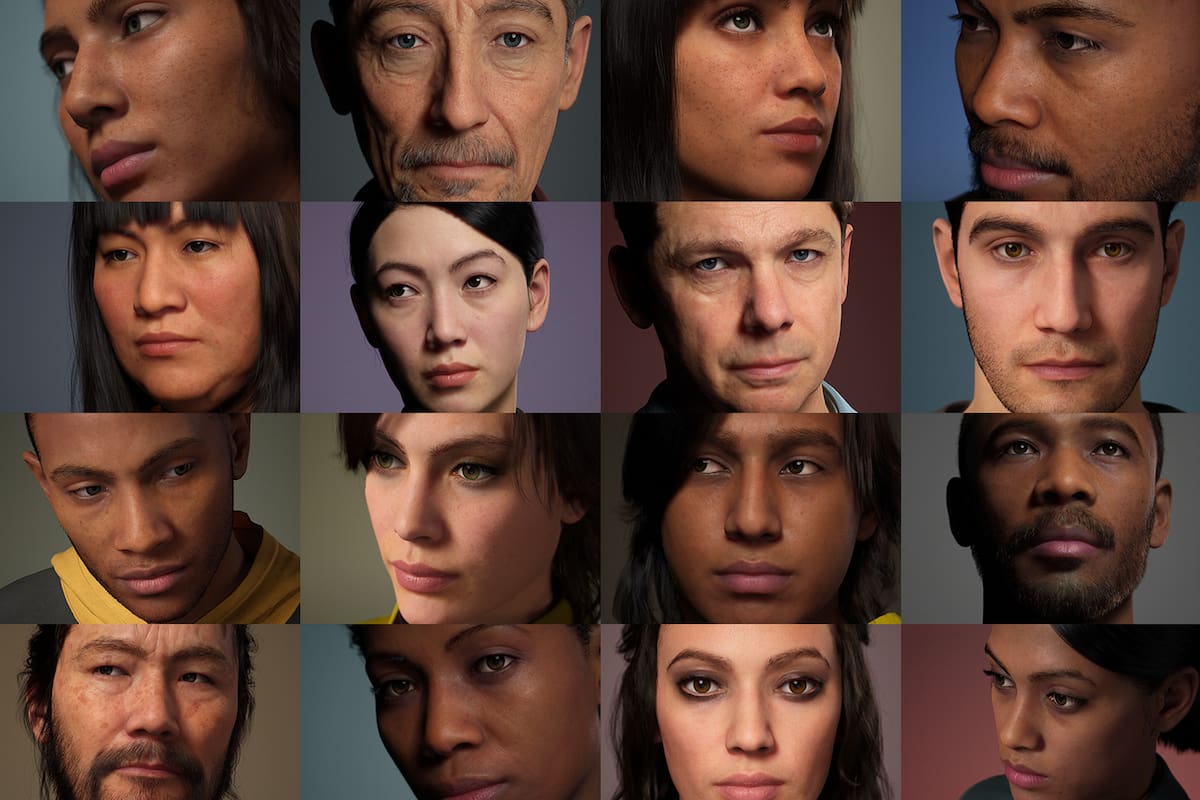 Un ejemplo de los diferentes imágenes de avatar creados con la herramienta MetaHuman Creator de Epic Games