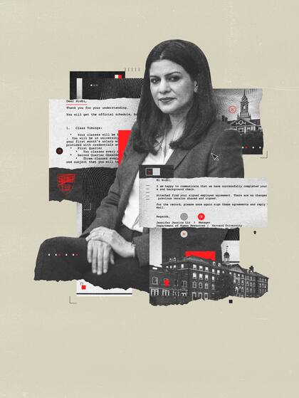 Un engaño afectó a mujeres destacadas en la India, diciéndoles que la institución de la Ivy League estaba interesada en ellas. (Illustration by Israel G. Vargas/The New York Times; Photograph by Rebecca Conway/The New York Times)