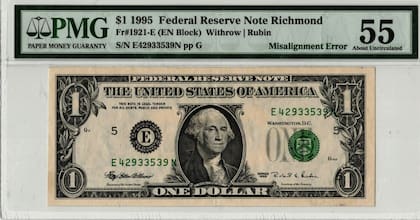 Un error de alineación en la impresión de los billetes puede hacer que un billete pase de valer un dólar hasta los 550 dólares, según información que exhibe eBay