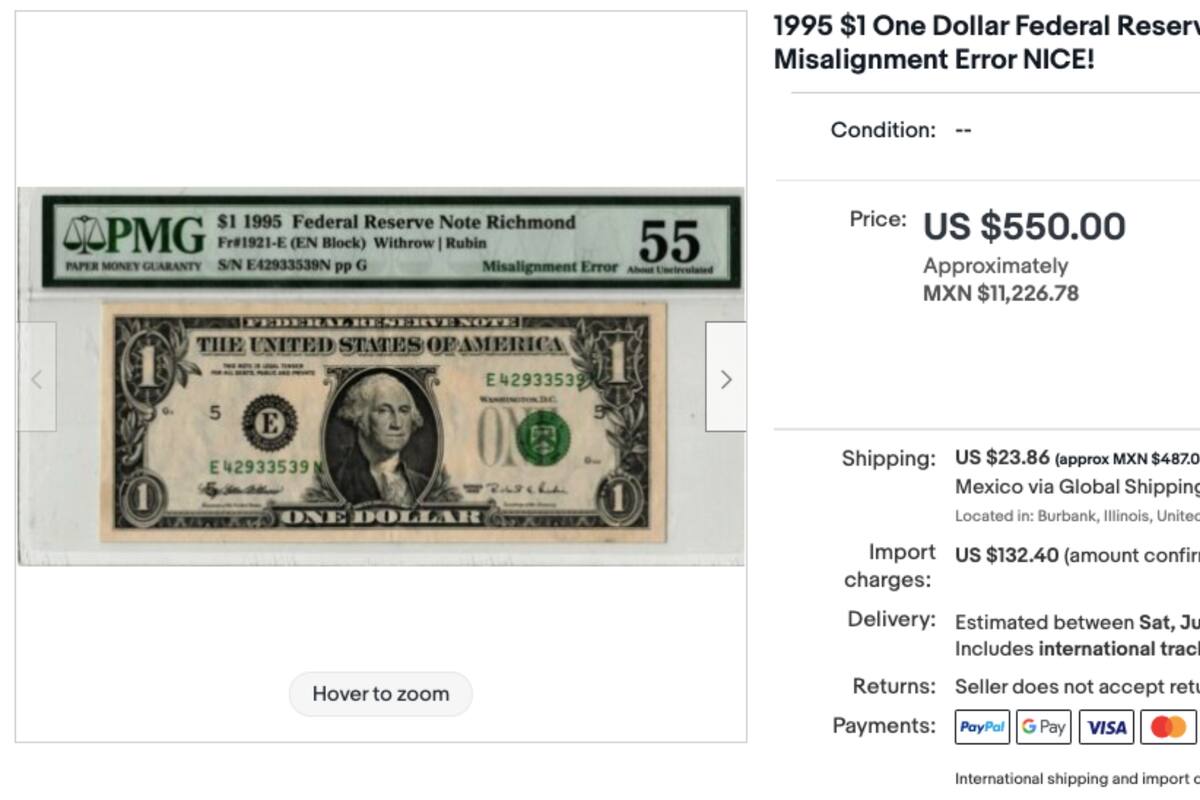 Un error de alineación en las máquinas de impresión de billetes hicieron que su valor pasara de un dólar a 550 dólares, una joya para los coleccionistas