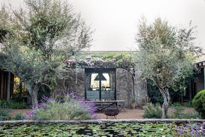 Un estilo mediterráneo, con estanque incluido. El olivo ofrece toda su textura y aromas.