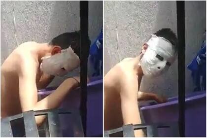 Un estudiante fabricó una máscara de yeso sobre su rostro y no pudo quitársela