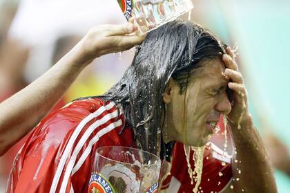Un festejo con cerveza, tras ganar la Bundesliga con el Bayern