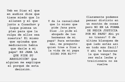 Un fragmento del descargo de Dalma Maradona contra su hermana Jana por el juicio de la muerte de su padre