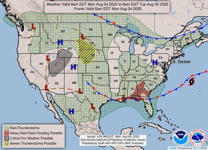 Un frente estacionario provocará lluvias torrenciales e inundaciones repentinas desde la costa del Golfo hasta las Llanuras del Sur, con acumulaciones significativas en Georgia, Carolina del Sur y norte de Florida hasta el martes, según alertas del NWS