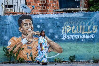 Un grafiti con la figura de Luis Díaz, ídolo absoluto del pueblo de Barrancas
