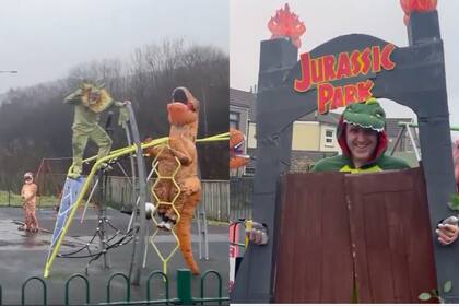 Un grupo de amigos recrea una curiosa escena en un parque de una localidad de Gales (Foto: captura de pantalla)