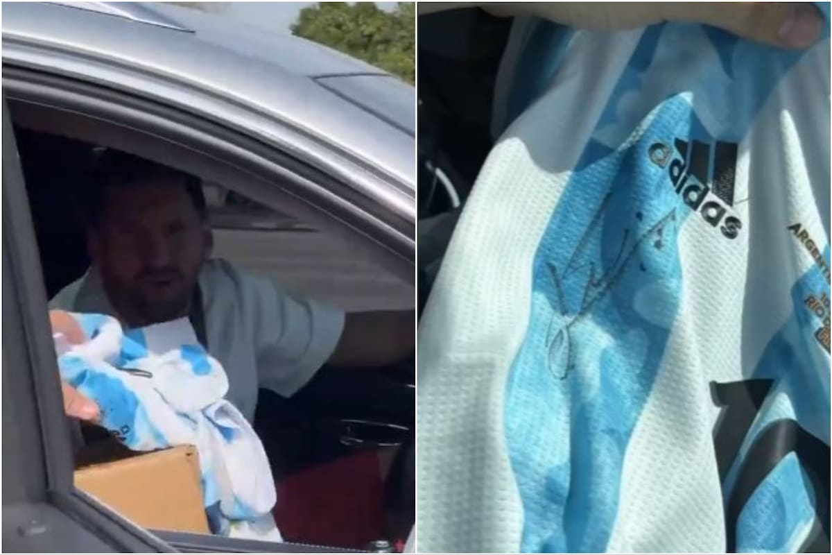 Un grupo de fanáticos se cruzó a Messi, quien les firmó la camiseta de la selección argentina