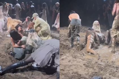 Un grupo de modelos se peleó en el barro al cierre de un importante desfile en la Semana de la Moda de Nueva York