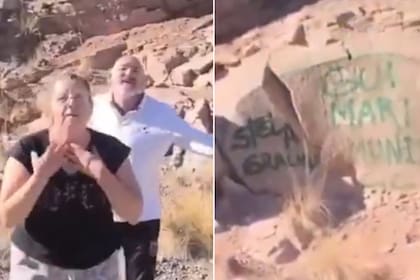 Un grupo de turistas fue filmado mientras realizaba las pintadas en el dique de Potrerillos