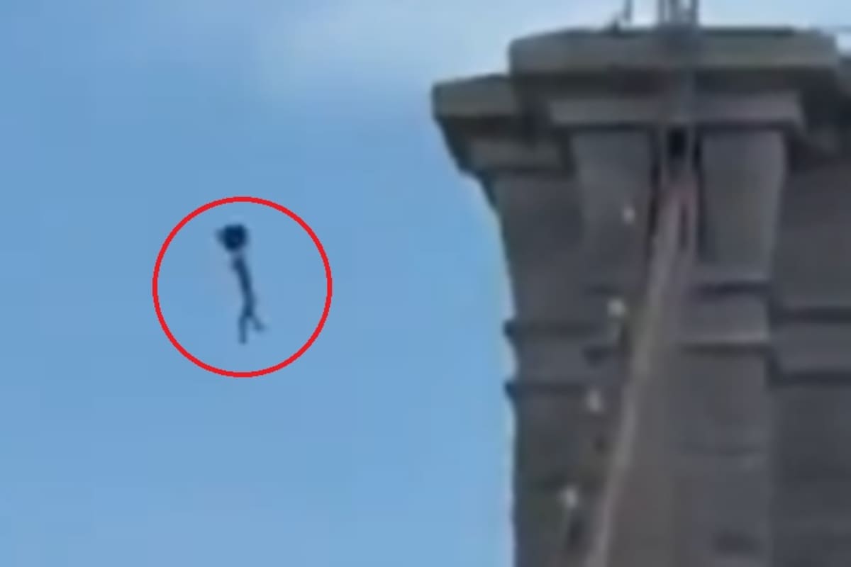 Un hombre desnudo saltó desde el puente de Brooklyn con una mochila como paracaídas y sobrevivió a la caída