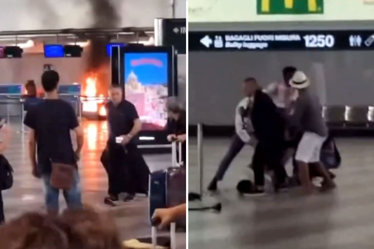 Un hombre incendió un puesto de check-in en el aeropuerto de Milán y fue reducido a golpes con un extintor