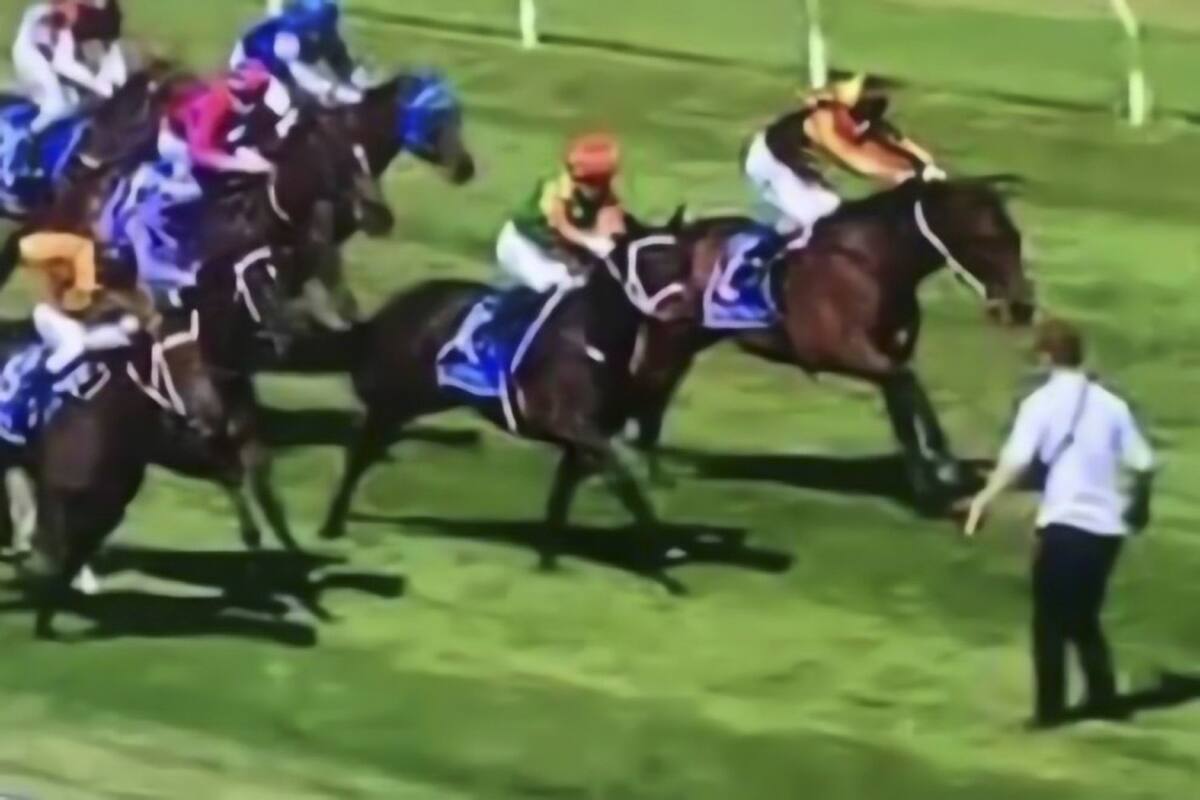 Un hombre invadió la pista cuando los caballos venían corriendo y casi produce una tragedia.