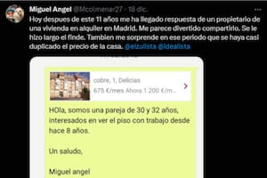 Un hombre mostró la conversación que mantuvo con el dueño de un departamento que tardó casi 12 años en contestarle (Captura X)