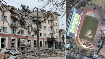 Un hotel y un estadio de fútbol fueron blanco de ataques en Chernihiv