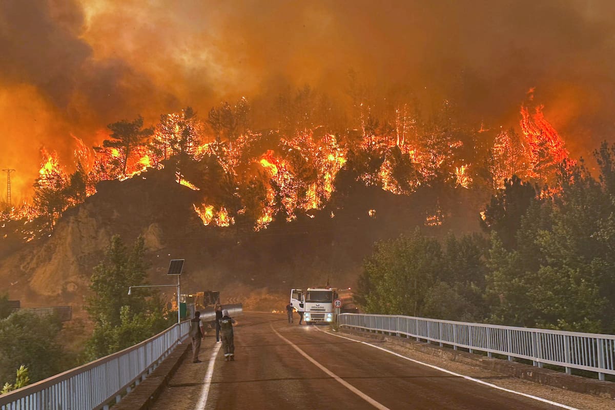 Un incendio forestal arrasa una zona boscosa cerca de la aldea turca de Cavuslar