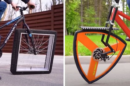 Un ingeniero ucraniano diseñó dos bicicletas con ruedas cuadradas y triangulares