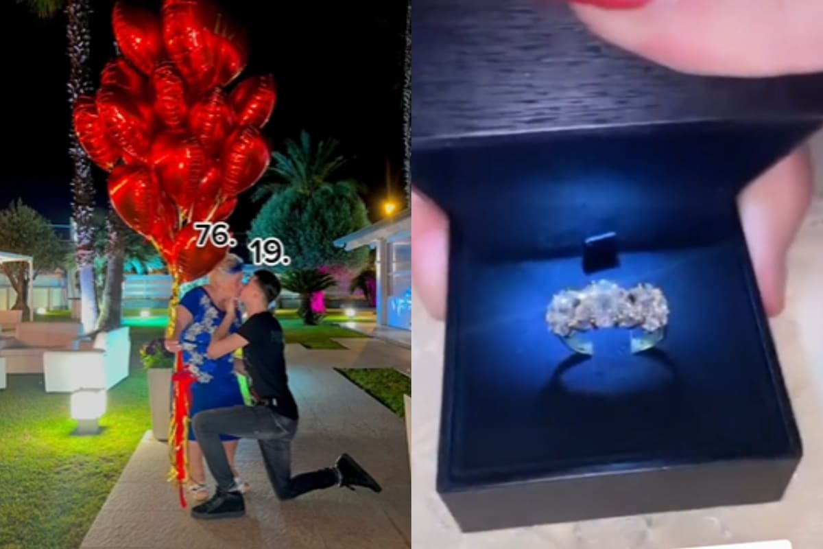 Un joven de 19 años mostró en TikTok cómo le propuso casamiento a su novia de 76. Foto/TikTok: @milina_gatta