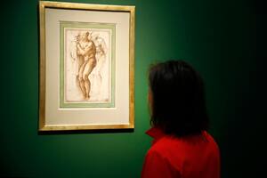Un joven desnudo (después de Masaccio) rodeado de dos figuras