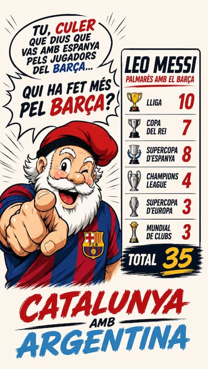 Un llamado a alentar a la Argentina: los catalanes que apoyan al seleccionado albiceleste recuerdan todos los títulos que el Barcelona ganó con Leo Messi