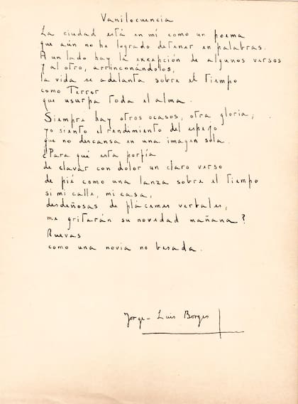 Un manuscrito de Borges de "Fervor de Buenos Aires"