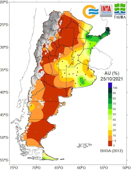 Un mapa con el agua útil en el perfil del suelo revela el bajo porcentaje a nivel país