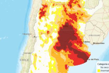 Un mapa sobre sequía que compartió el 29 de julio pasado en redes el Servicio Meteorológico Nacional (SMN), antes de las últimas lluvias