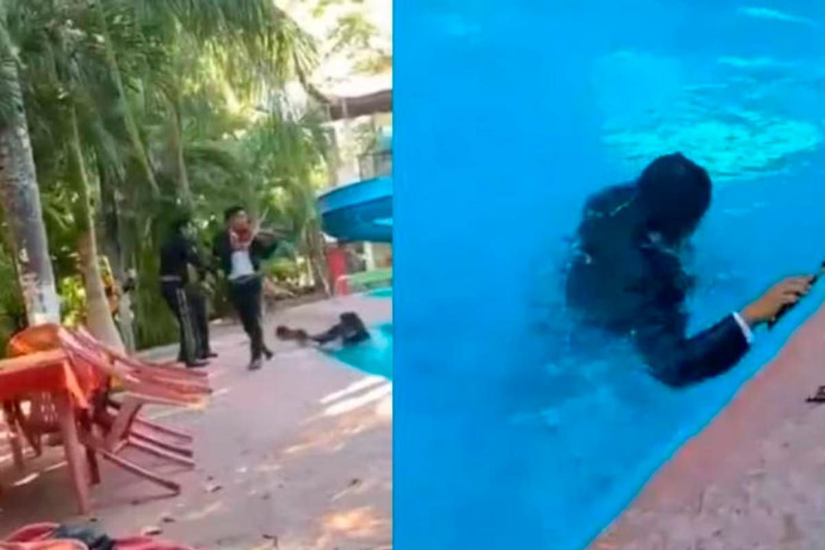 Un mariachi cayó a una pileta en medio de romántica serenata
