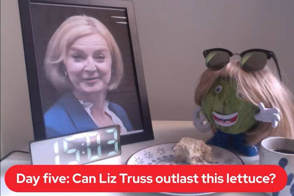Un medio británico compara en una transmisión en vivo si Liz Truss permanece en el cargo más tiempo que lo dura la vida de una lechuga
