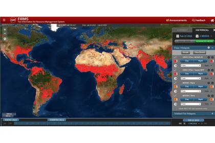 Un mes de fuego en el planeta Tierra, una imagen alarmante del sitio FIRMS de la NASA (https://firms.modaps.eosdis.nasa.gov/)