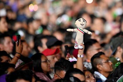 Un muñeco de la presidenta entre la multitud
