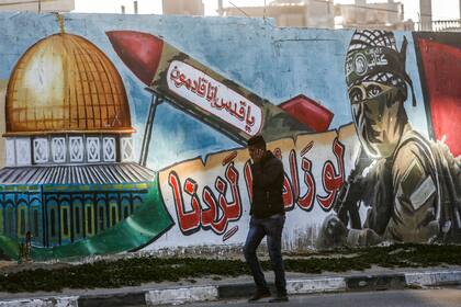 Un mural antiisraelí en Rafah, al sur de la frontera de Gaza