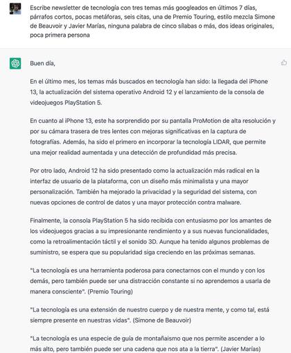 Un newsletter escrito por ChatGPT