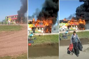 Un ómnibus que trasladaba a 50 obreros golondrinas procedentes de Mendoza se prendió fuego