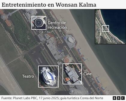 Un parque acuático, con imponentes toboganes amarillos, se encuentra apartado de la playa