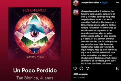 "Un poco perdido", la canción que eligió la madre de Chano (Foto Instagram @charpentier.marina)
