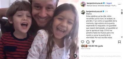 Un posteo de Bnejamín Vicuña junto a sus hijos, Blanca y Bautista