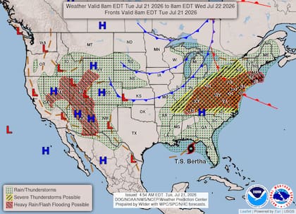 Un profundo sistema de baja presión en los Grandes Lagos impulsará un frente frío que desatará tormentas severas desde el valle de Ohio hasta la región del Noreste