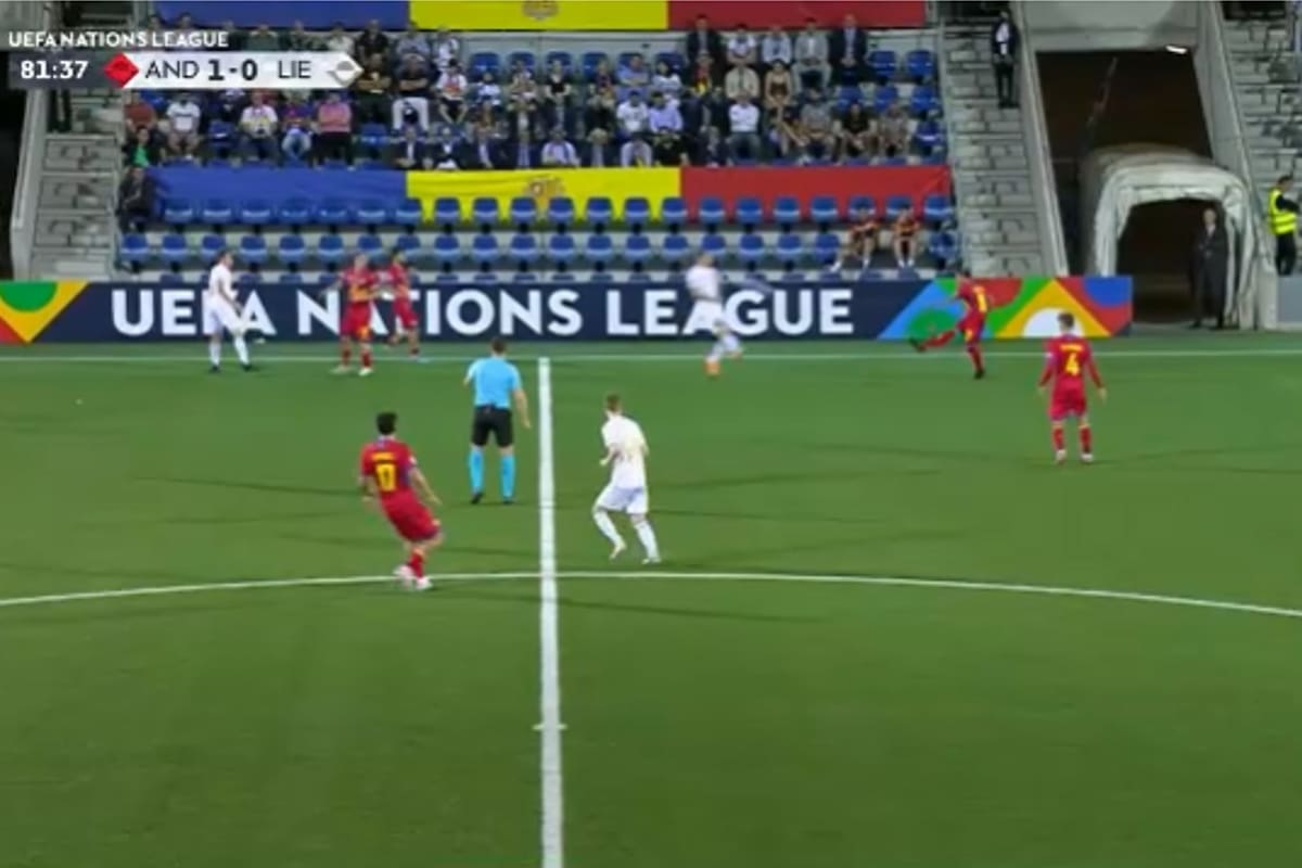 Un rechazo desde su propio campo de Txus Rubio se convirtió en el 2-0 parcial de Andorra sobre Liechtenstein, ¿y también en el mejor gol de la Liga de Naciones?