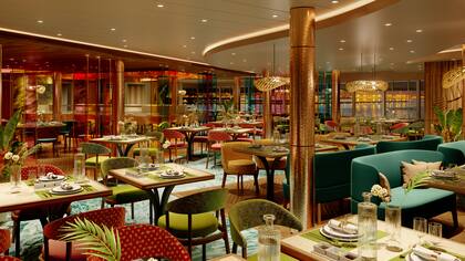 Un render de uno de los 12 restaurantes del crucero Arvia