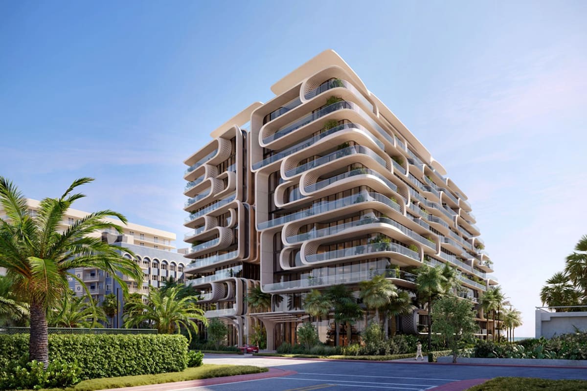 Un render del condominio de lujo que reemplazará las Torres Champlain derrumbadas en Surfside, Miami.