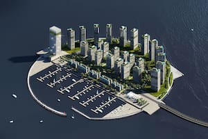 Un render del proyecto de isla artificial aprobado por el gobierno de Luis Lacalle Pou